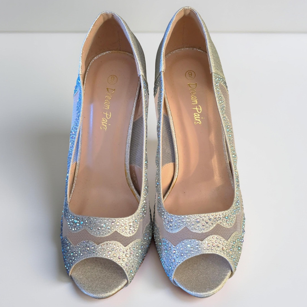 Silver Peep-Toe Heels